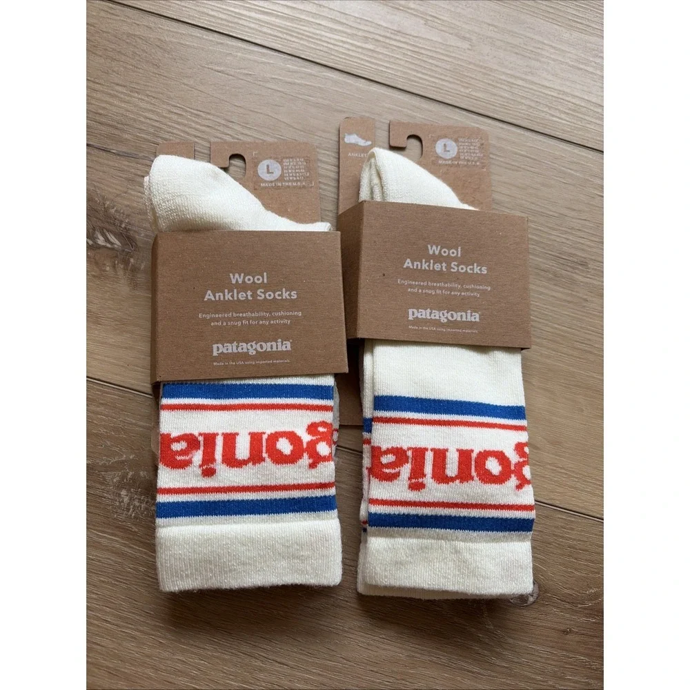 Patagonia Merino Wool Crew Socks Park Stripe 2 Pairs Large M 9-12 W 10-13